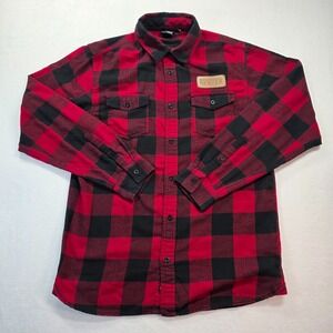 Burnside Men's Buffalo Check Flannel Shirt M Belching Beaver Brewery Patch